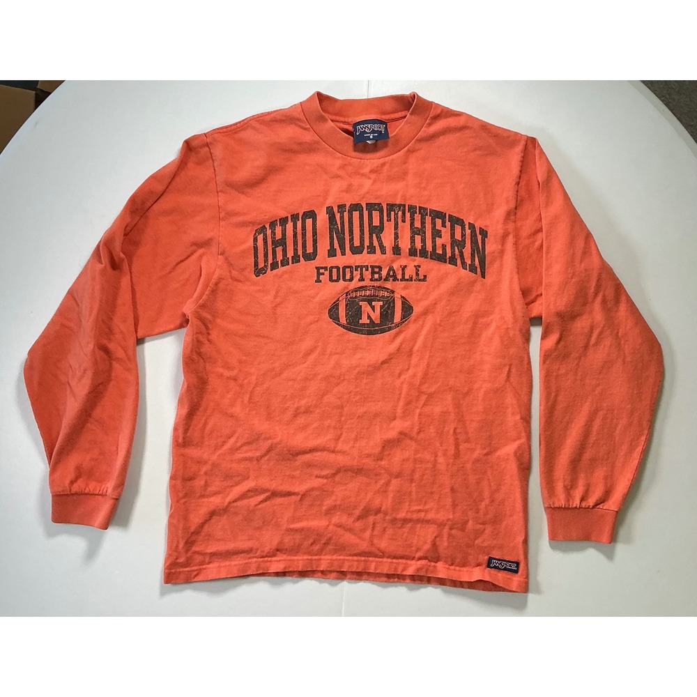 VTG 90s USA Made JanSport Ohio Northern Football Shirt Orange Long Sleeve Mens S